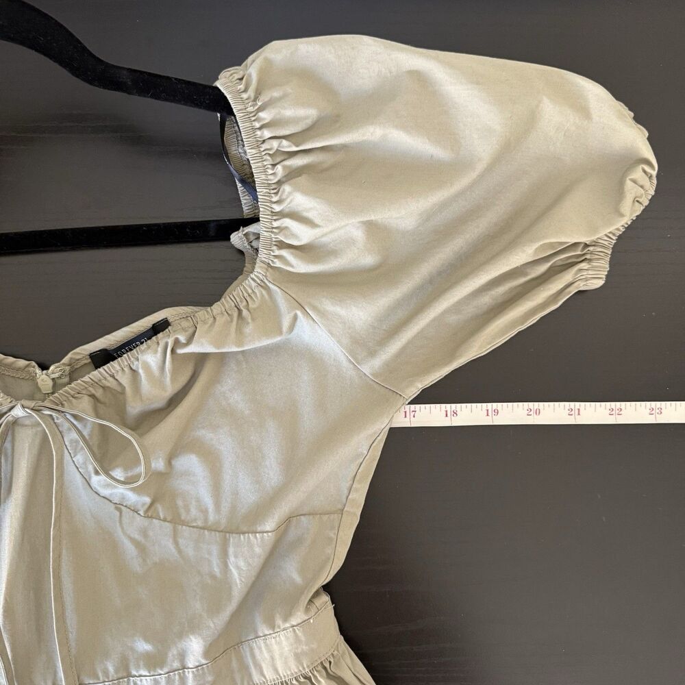 Womens Tiered Babydoll Mini Dress SZ M Sage Green Peasant Milkmaid Cottagecore - Picture 9 of 11